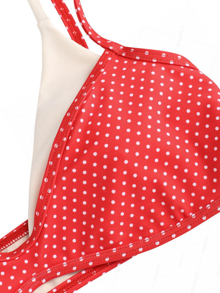 Seamolly Polka Dot Print Double Layer 2 In 1 Tie Side Bikini Set