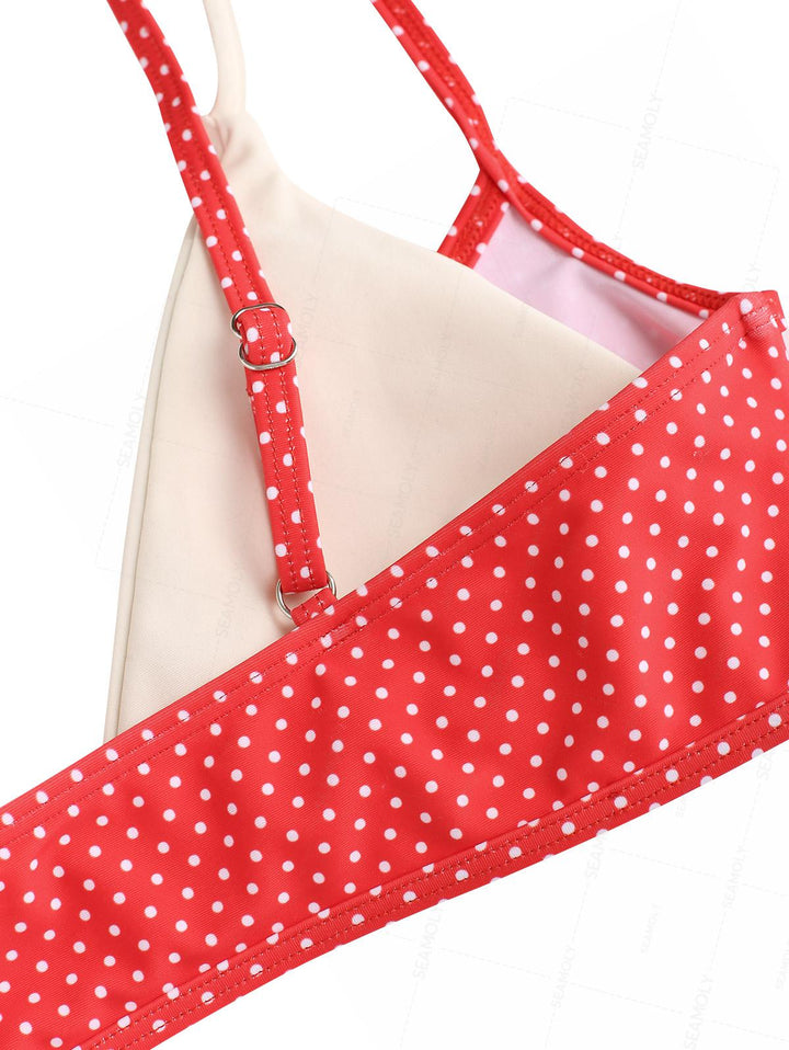 Seamolly Polka Dot Print Double Layer 2 In 1 Tie Side Bikini Set