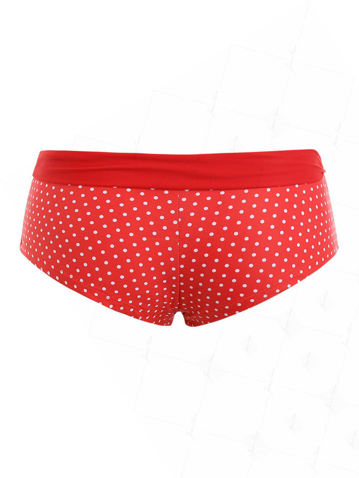 Red Polka Dot Print Two-way Bikini Bottom Cheeky Swim Boyshorts