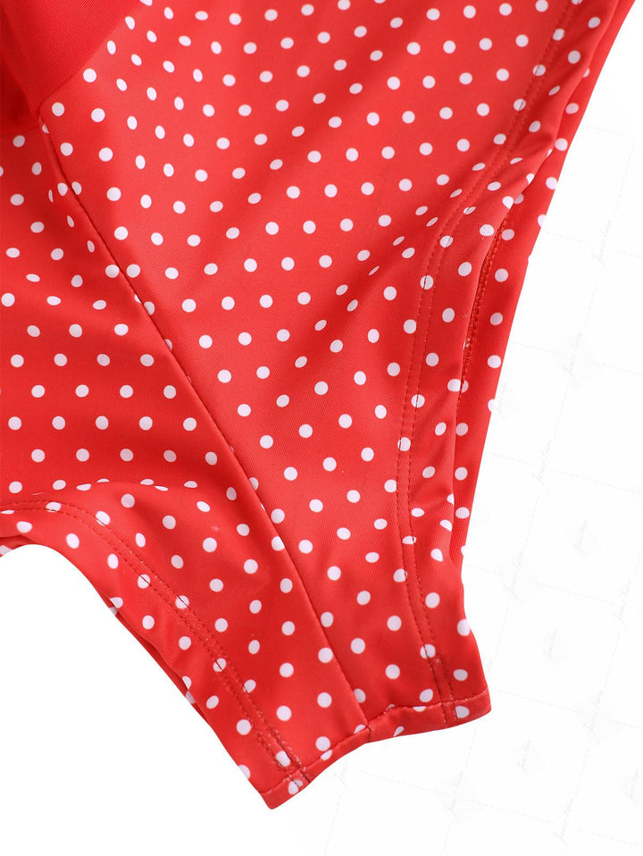 Red Polka Dot Ruched Triangle Top & Two-way Cheeky Boyshorts Bikini Set