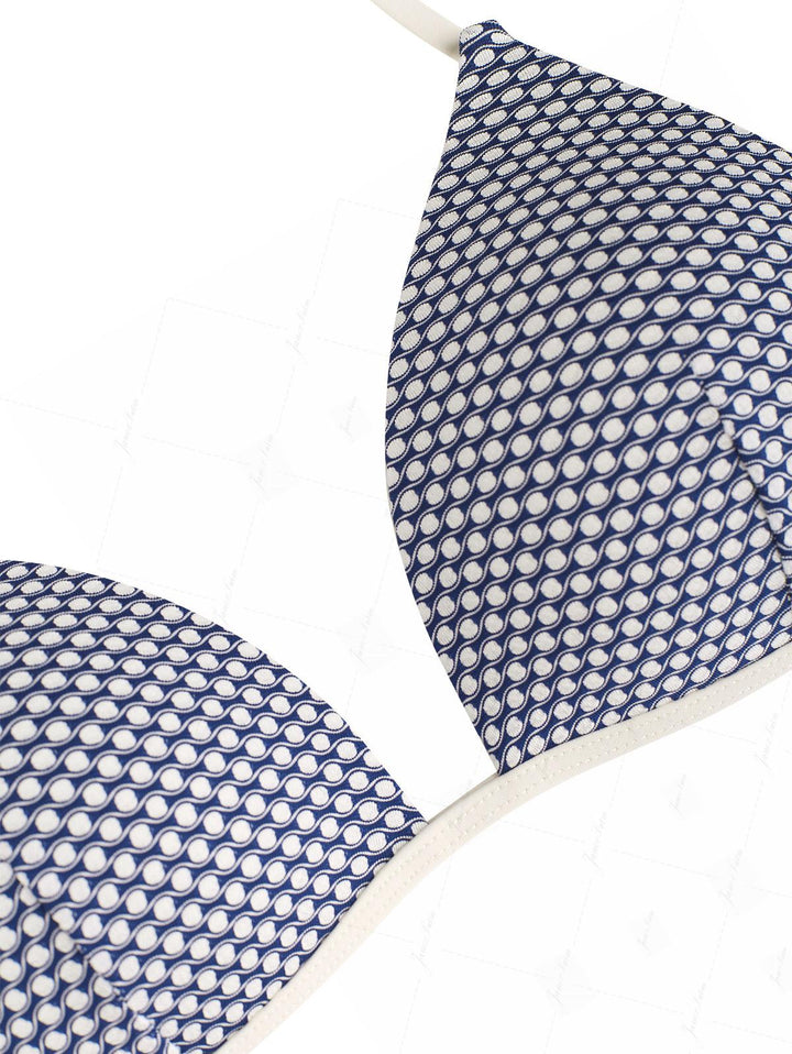 Deep Blue Polka Dot Print Molded Cups Support Triangle Bikini Top