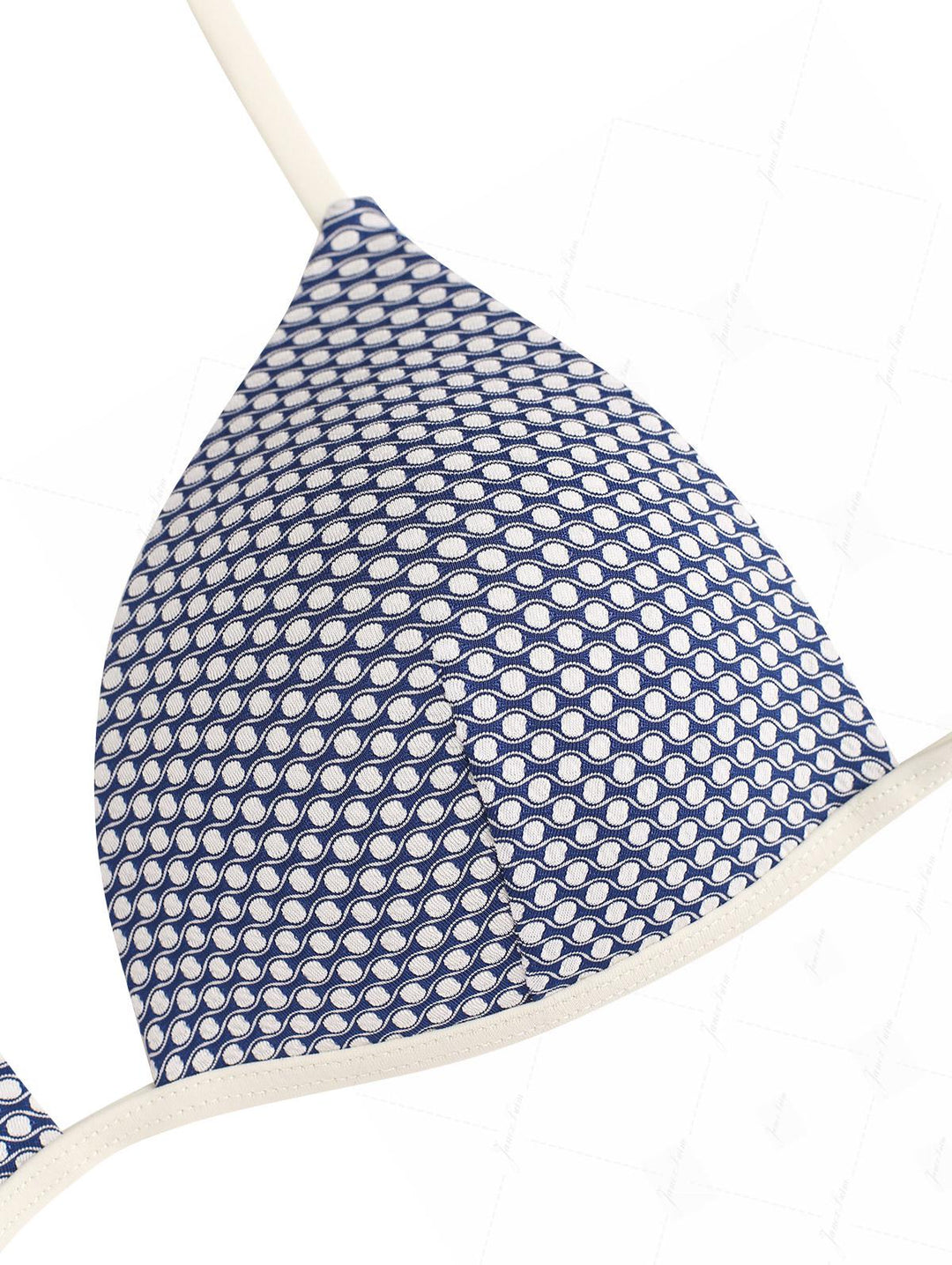 Deep Blue Polka Dot Print Molded Cups Support Triangle Bikini Top