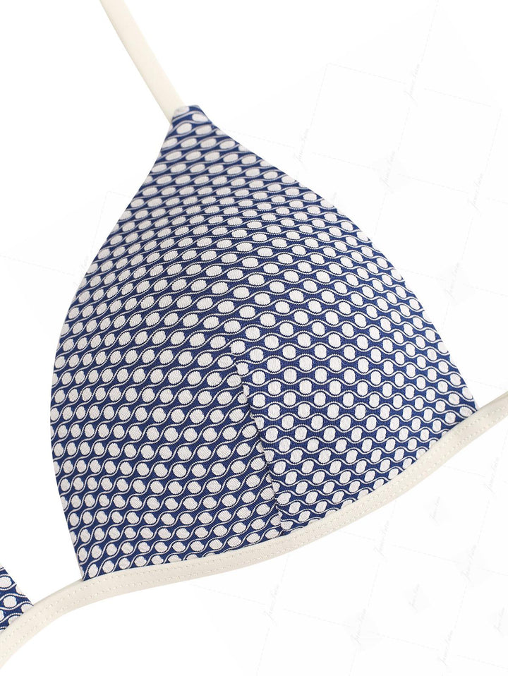 Deep Blue Polka Dot Print Molded Cups Support Triangle Bikini Top