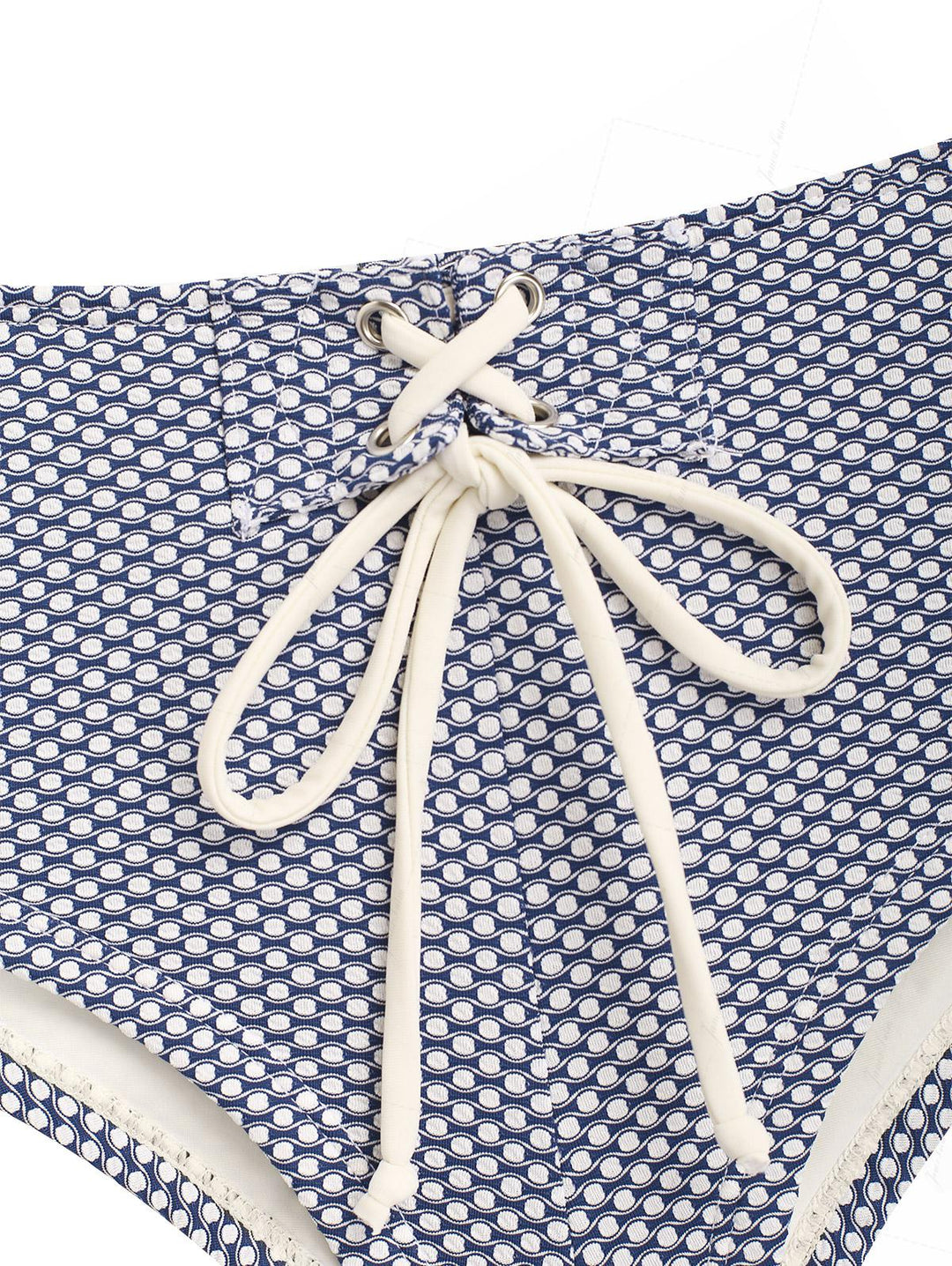 Deep Blue Polka Dot Print Lace Up Bikini Bottom Cheeky Swim Boyshorts