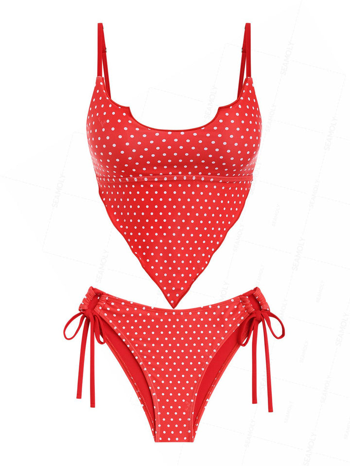 Seamolly Vintage Polka Dot Hanky Hem Cinched Tankini Set