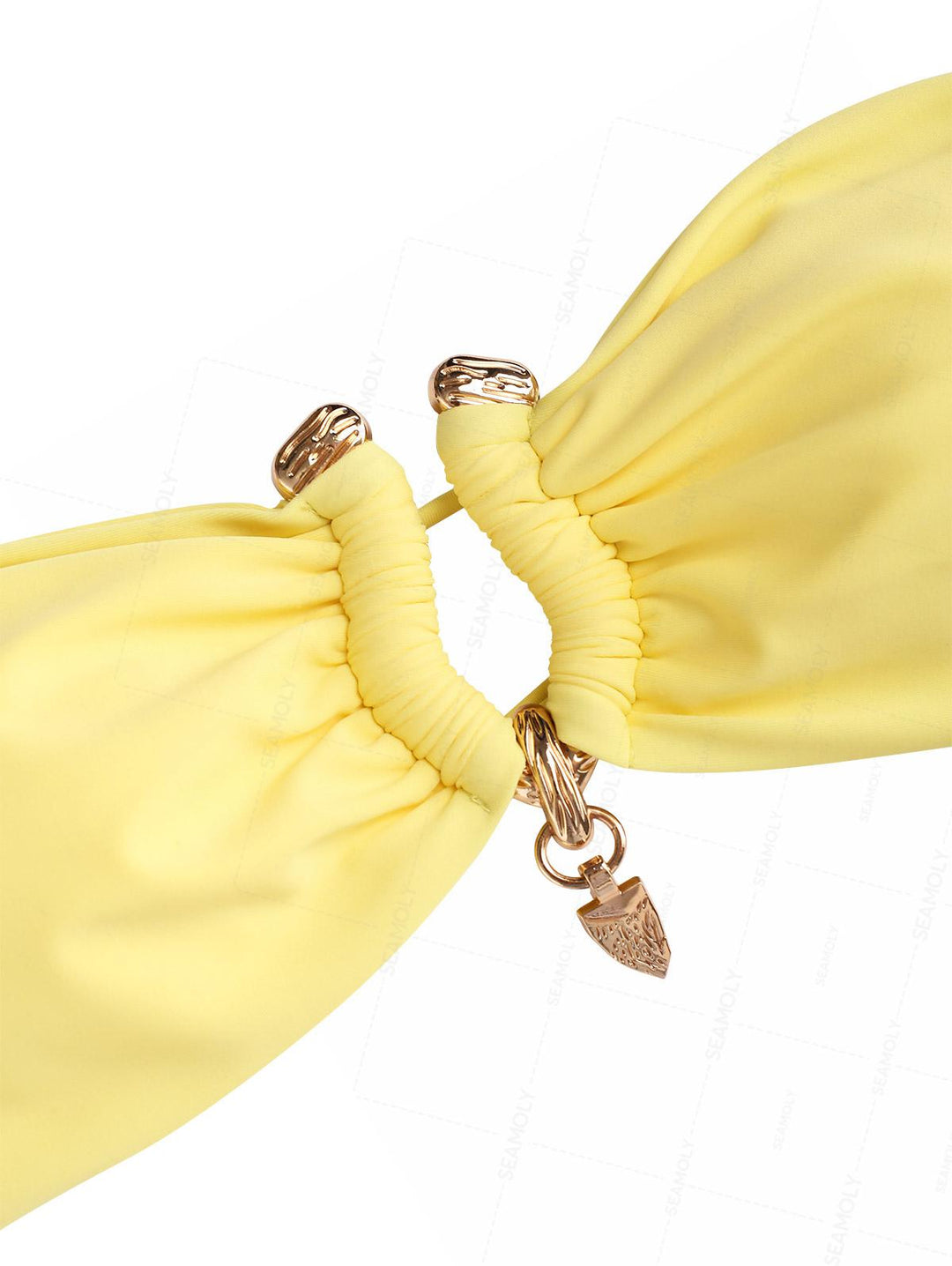 Seamolly Ruched U-ring Metal Lace Up Bandeau Top & Brazilian Bottom Bikini Set