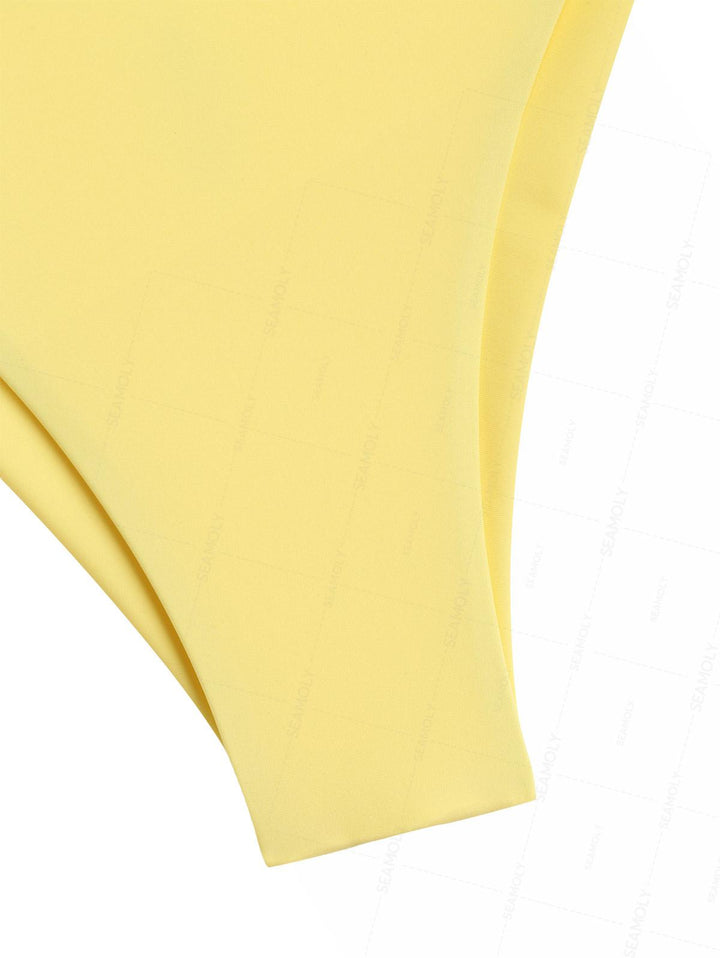 Seamolly Ruched U-ring Metal Lace Up Bandeau Top & Brazilian Bottom Bikini Set