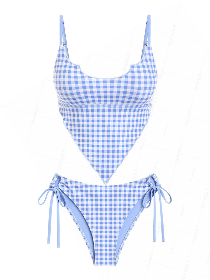 Seamolly Vintage Gingham Hanky Hem Cinched Tankini Set
