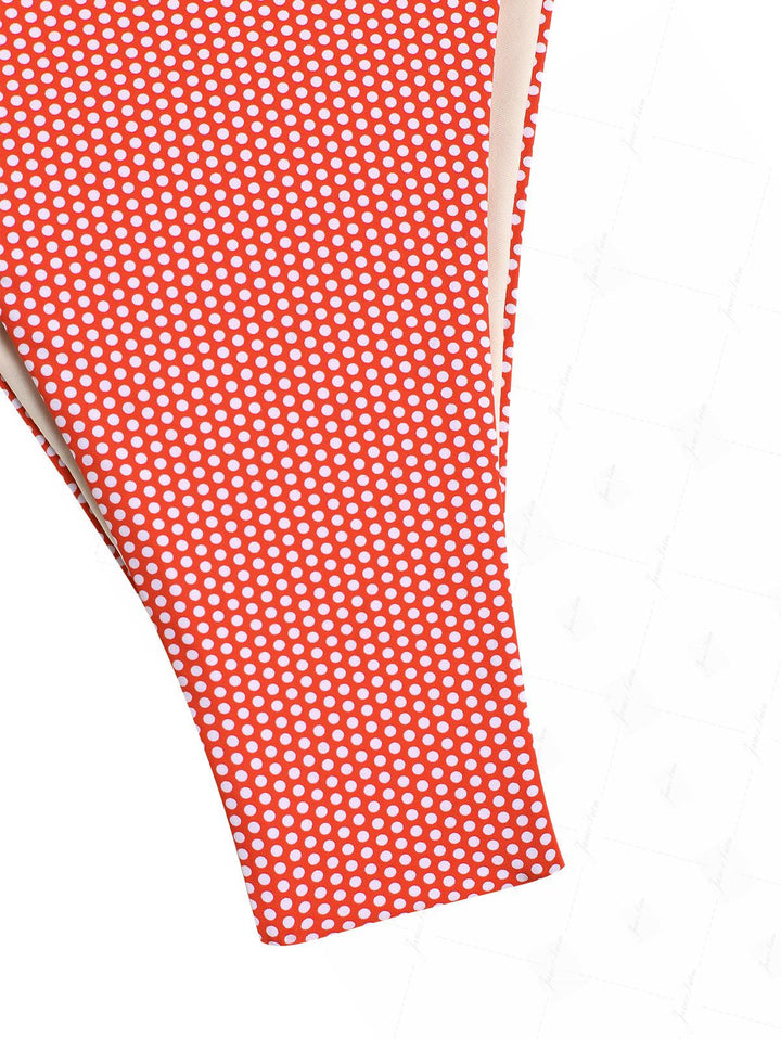 Cherry Red Polka Dot Print Ruched Side High Leg Bikini Bottom