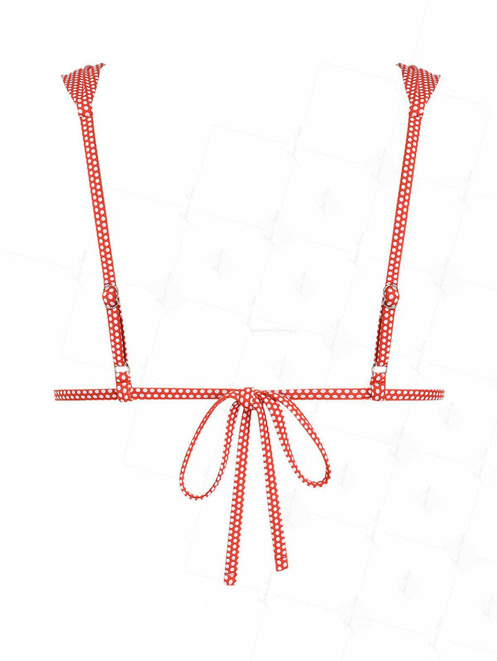 Cherry Red Polka Dot Print Ruched Triangle Bikini Top