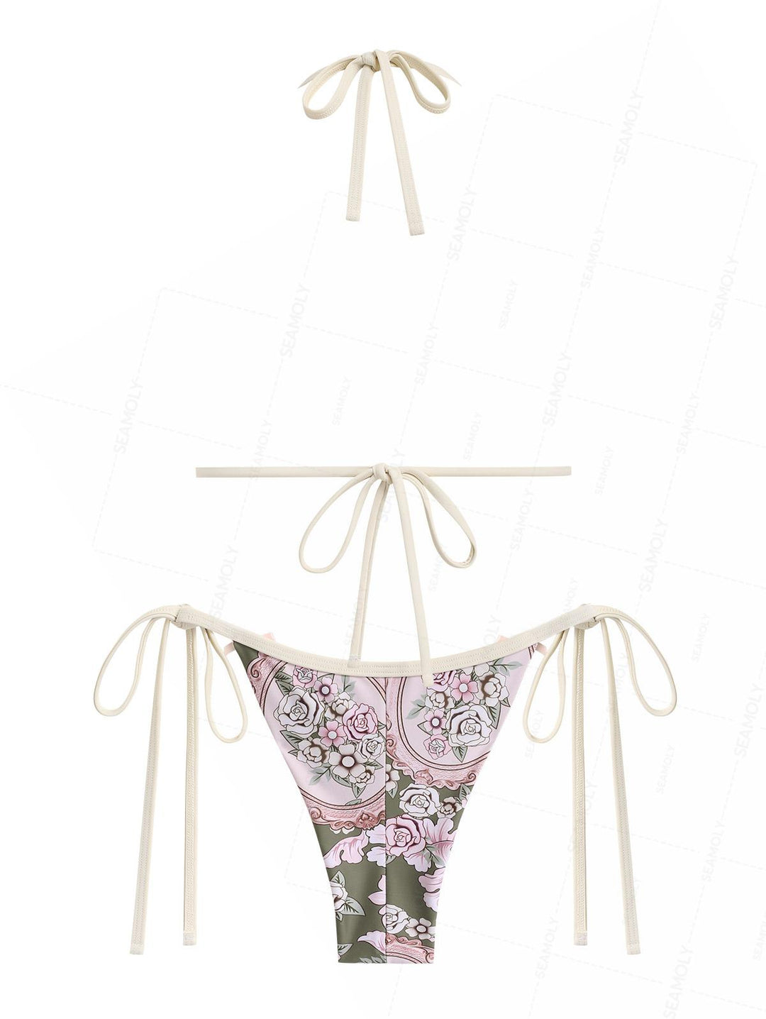 Seamolly Retro Floral Bowknot Triangle Top & Brazilian Bottom Bikini Set