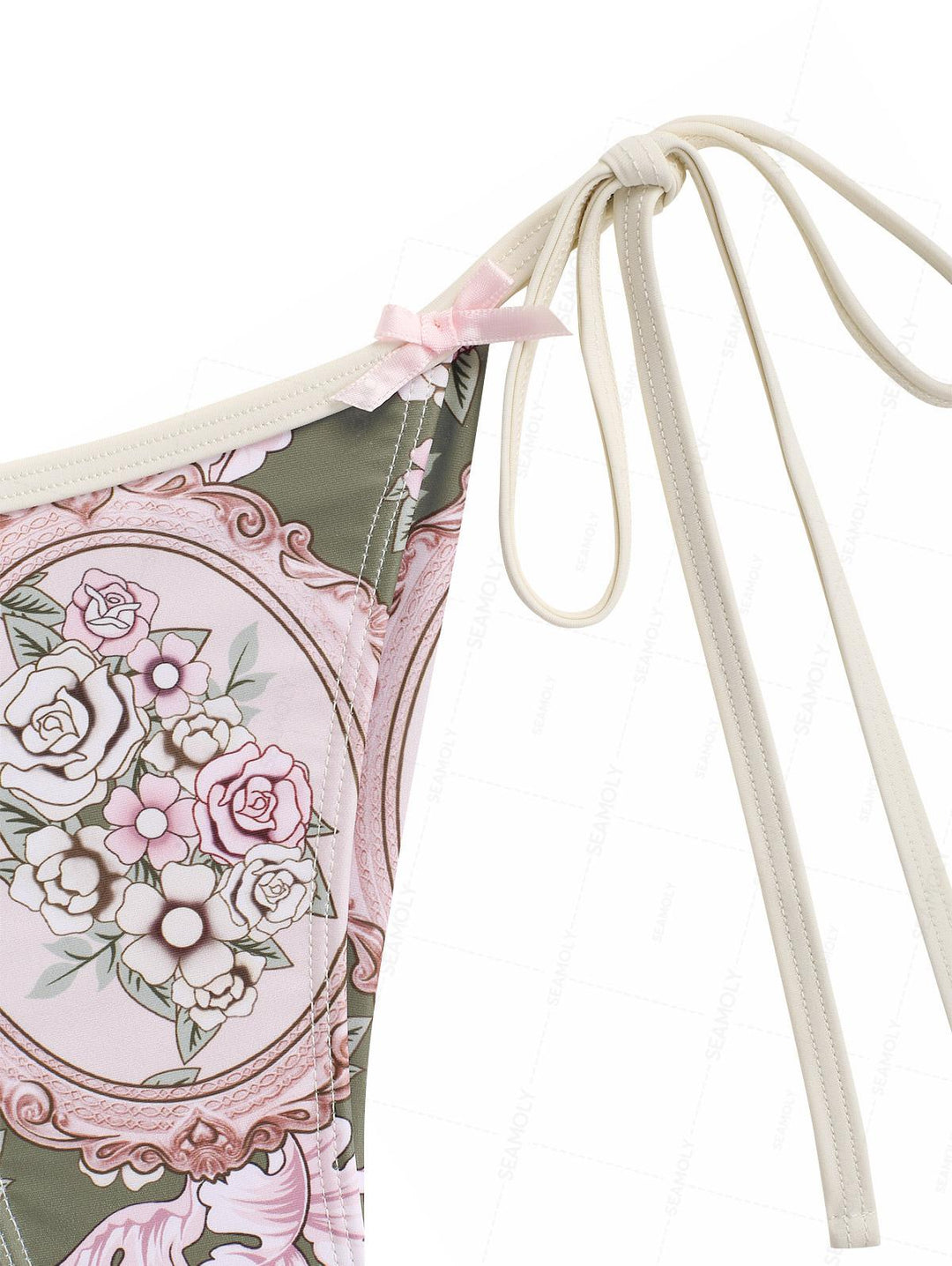 Seamolly Retro Floral Bowknot Triangle Top & Brazilian Bottom Bikini Set