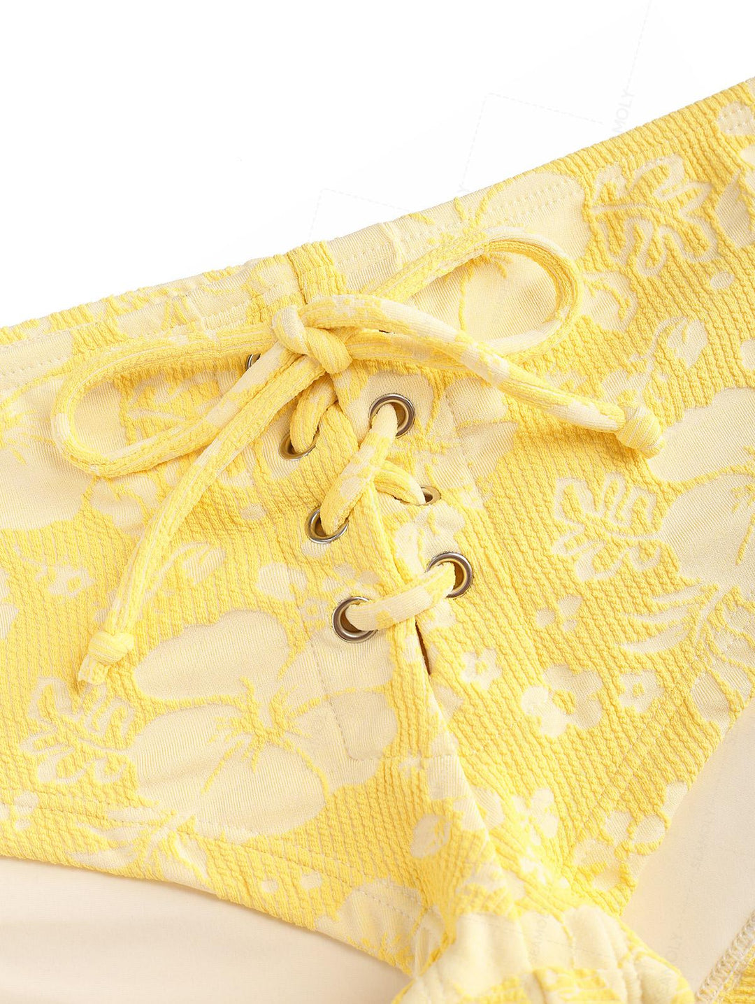 Seamolly Recycled Fabric Jacquard Grommet Lace Up Bikini Bottom Cheeky Swim Boyshorts