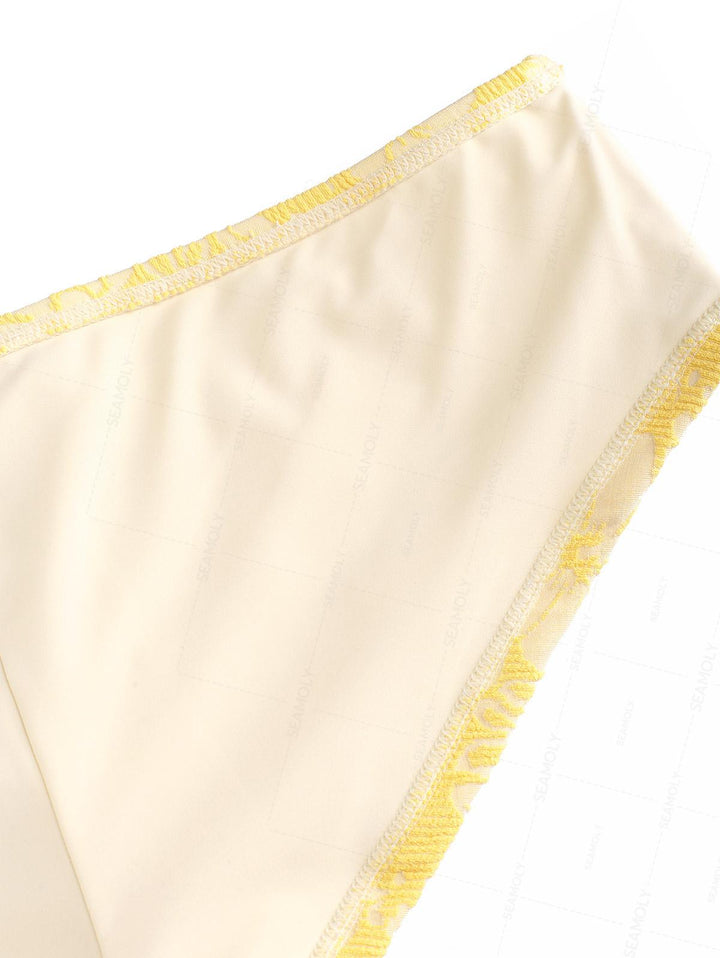 Seamolly Recycled Fabric Jacquard Grommet Lace Up Bikini Bottom Cheeky Swim Boyshorts