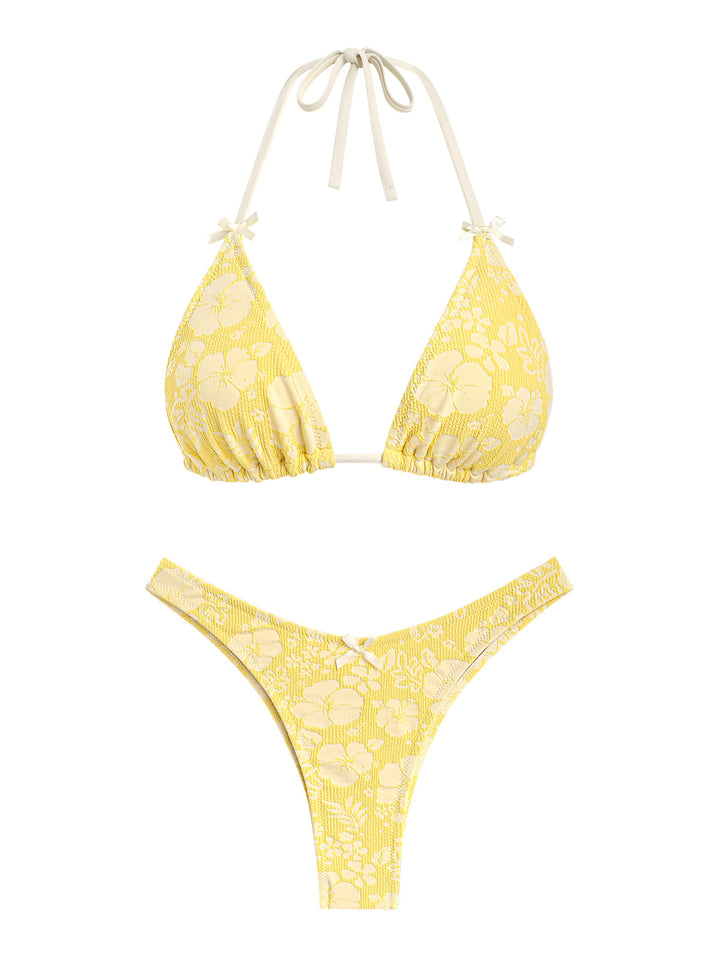 Seamolly Recycled Fabric Jacquard Bowknot Cheeky Bikini Set