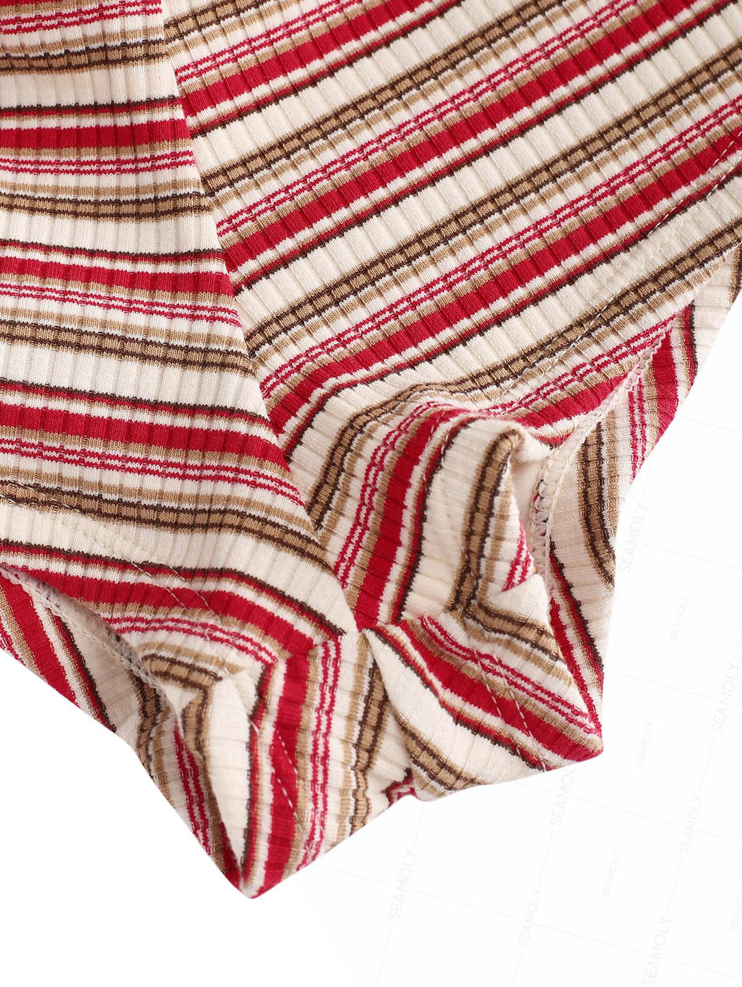 Seamolly Striped Ribbed Halter Cutout Tied Side Boyshorts Tankini Set