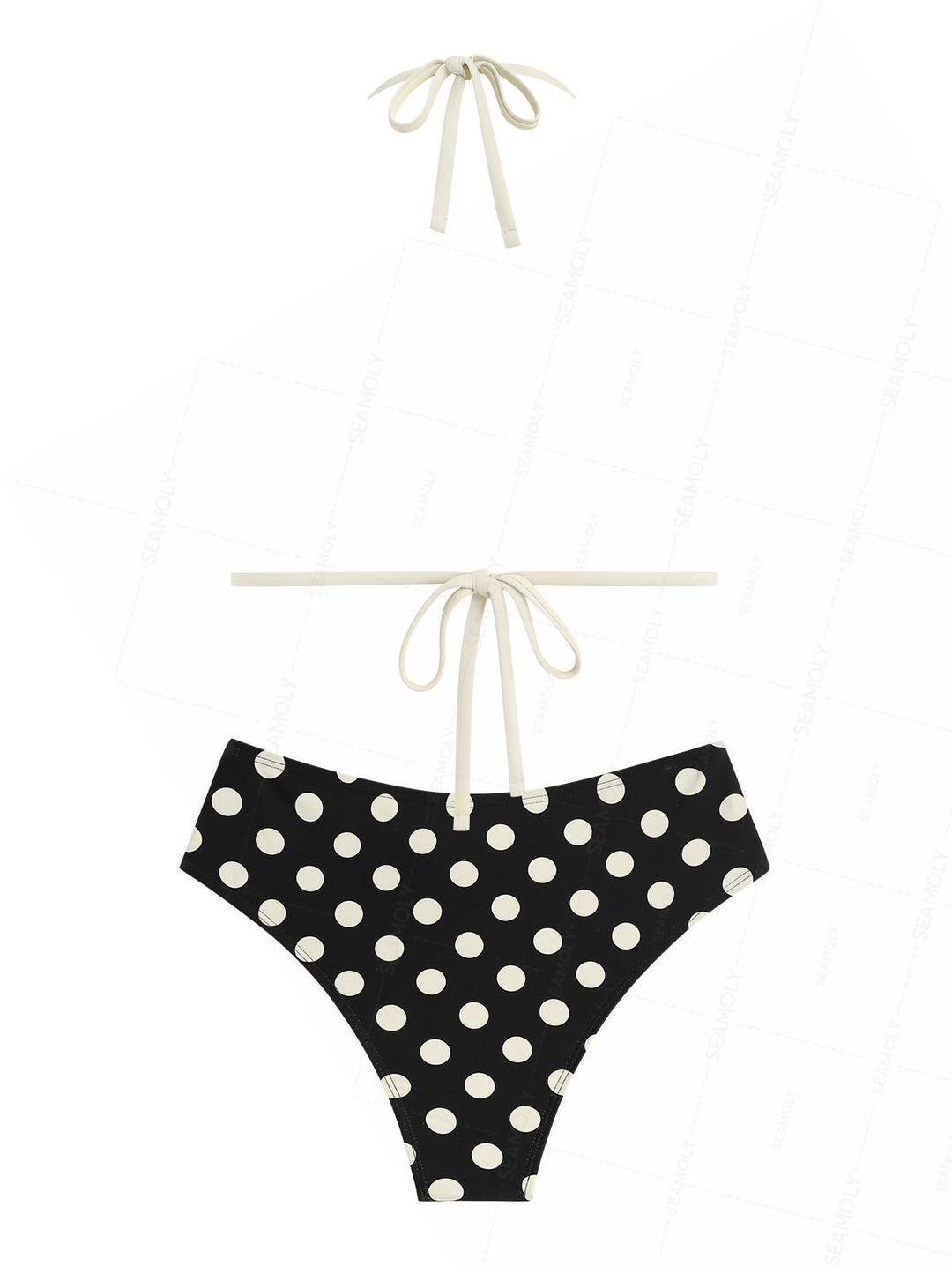 Seamolly Vintage Polka Dot Grommet Lace Up Half-Covered Bikini Set