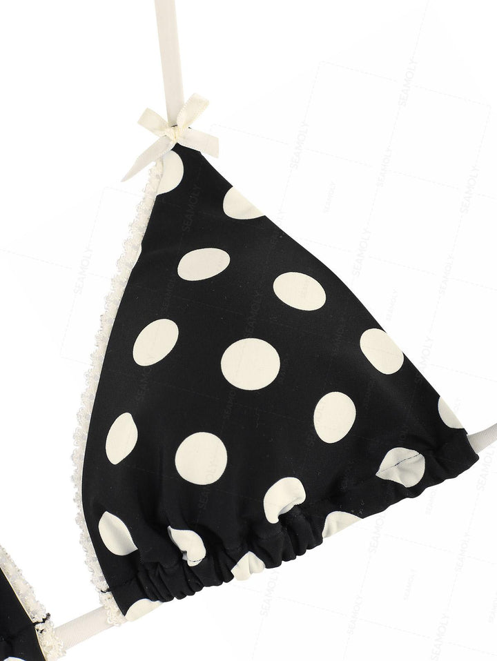 Seamolly Vintage Polka Dot Grommet Lace Up Half-Covered Bikini Set