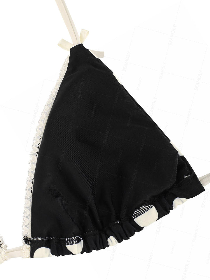 Seamolly Vintage Polka Dot Grommet Lace Up Half-Covered Bikini Set