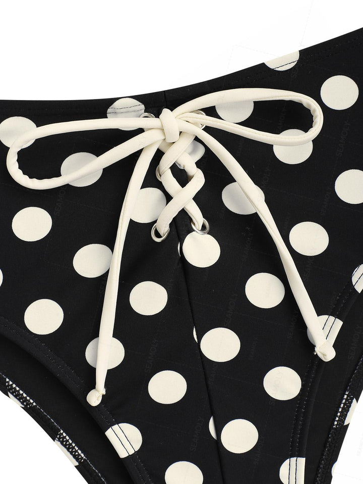 Seamolly Vintage Polka Dot Grommet Lace Up Half-Covered Bikini Set