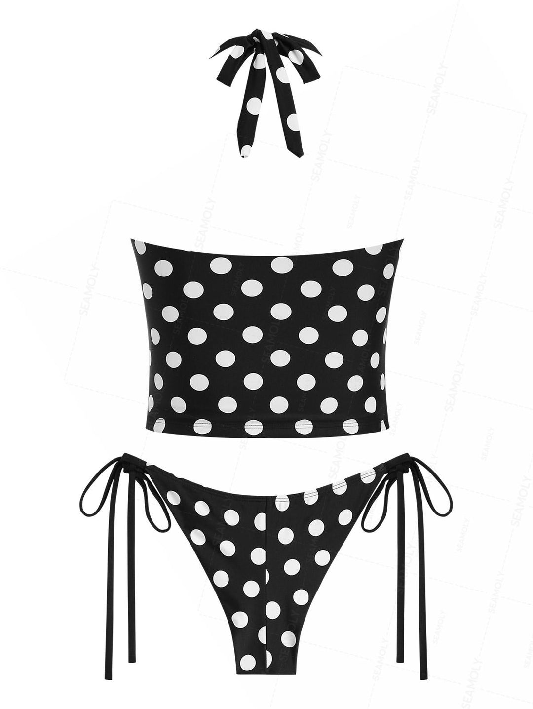 Seamolly Polka Dot Print Halter Tank Top & Brazilian Bottom Tankini Set