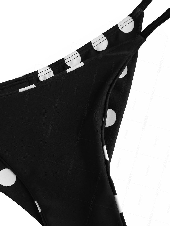 Seamolly Polka Dot Print Halter Tank Top & Brazilian Bottom Tankini Set