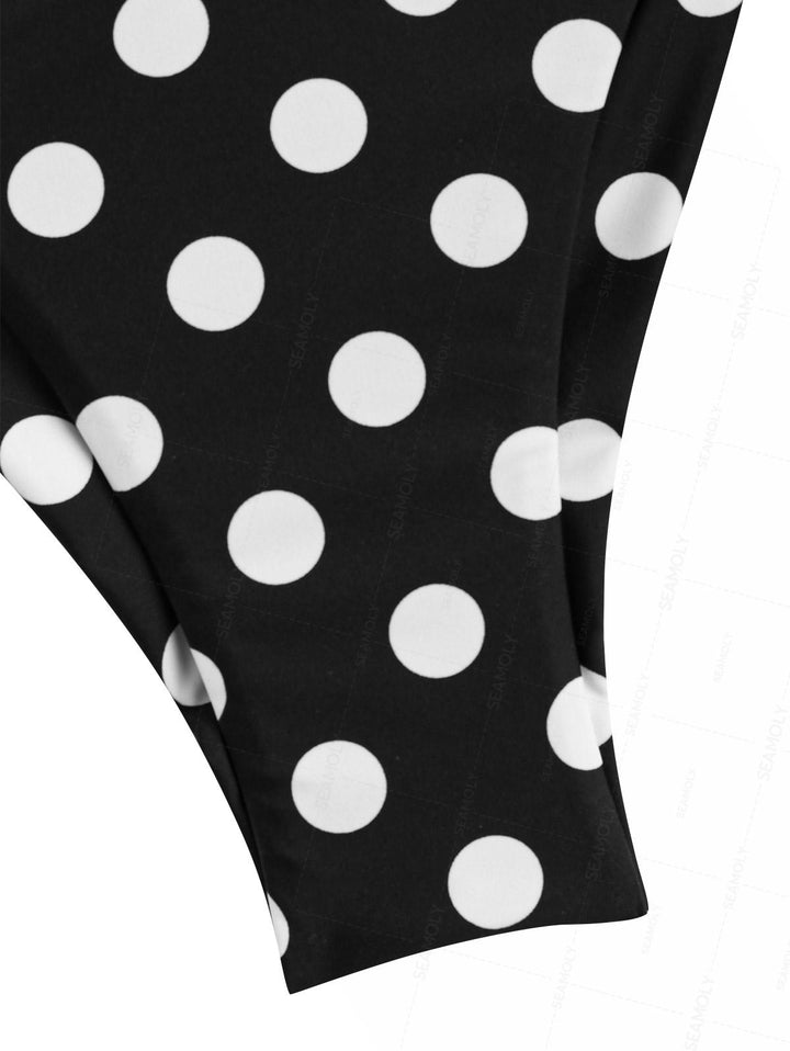 Seamolly Polka Dot Print Halter Tank Top & Brazilian Bottom Tankini Set