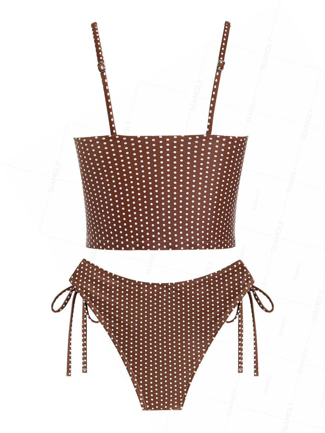 Seamolly Polka Dot Ruched Bowknot Cinched Tie Side Tankini Set