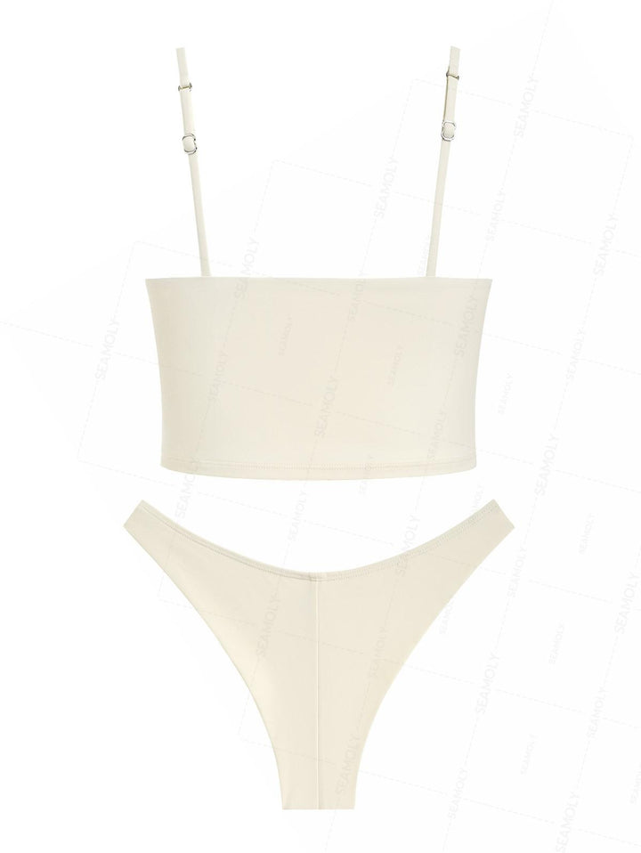 Seamolly Floral Embroidered Cami Tank Top & Brazilian Bottom Tankini Set