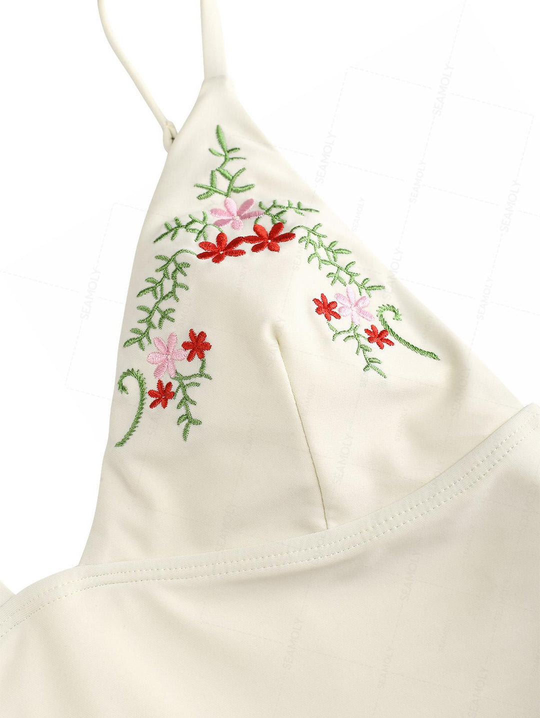 Seamolly Floral Embroidered Cami Tank Top & Brazilian Bottom Tankini Set