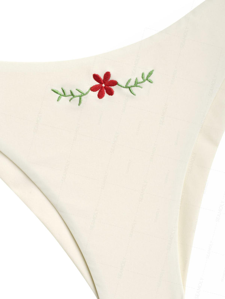 Seamolly Floral Embroidered Cami Tank Top & Brazilian Bottom Tankini Set