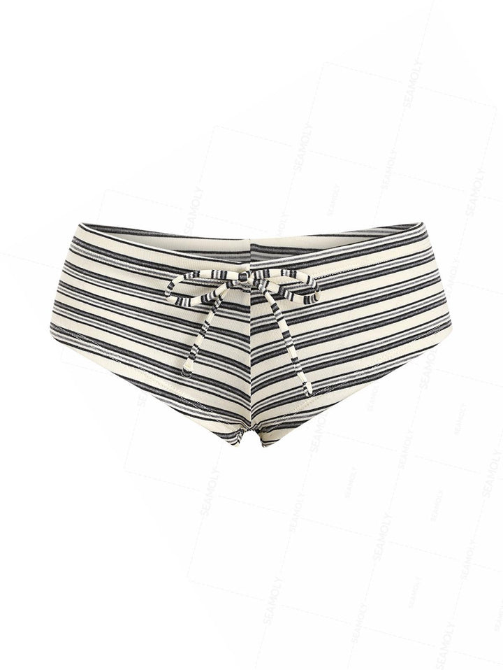 Seamolly Striped Ribbed Bowknot Swim Bottom Bikini Boyshorts