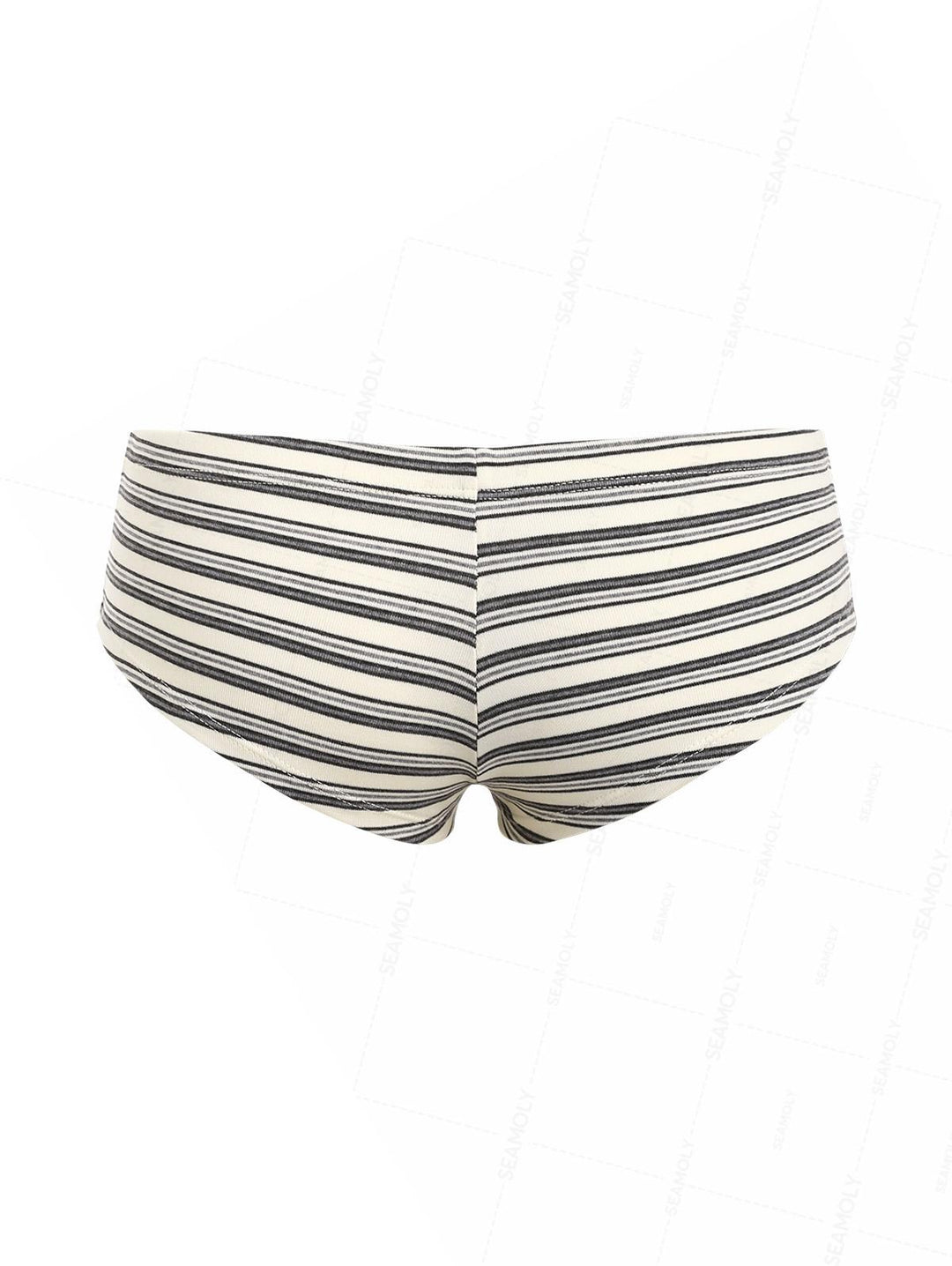 Seamolly Striped Ribbed Bowknot Swim Bottom Bikini Boyshorts