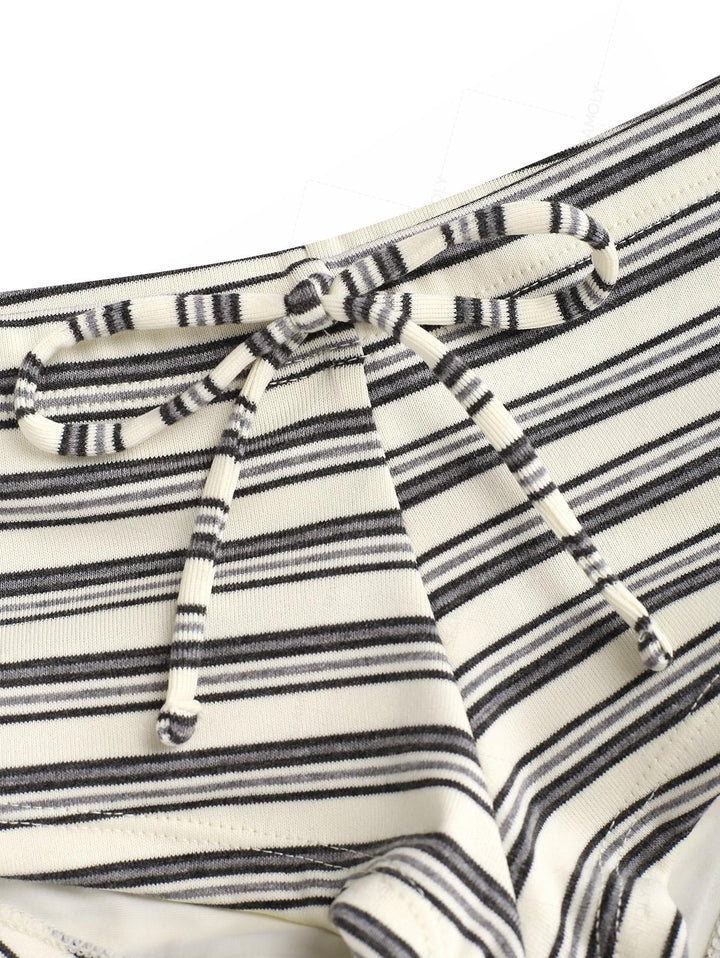 Seamolly Striped Ribbed Bowknot Swim Bottom Bikini Boyshorts