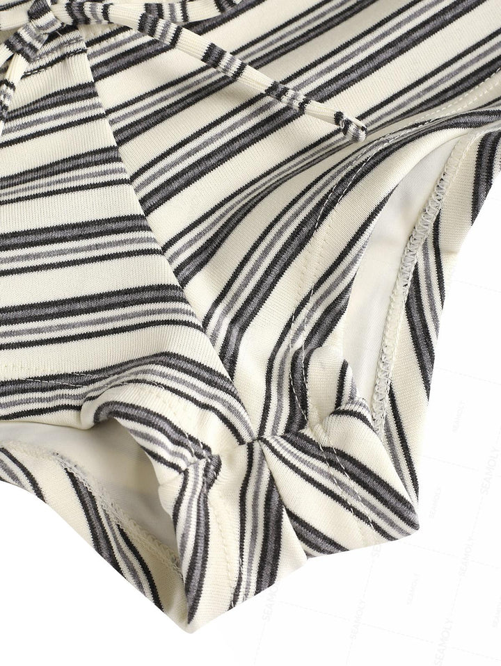 Seamolly Striped Ribbed Bowknot Swim Bottom Bikini Boyshorts