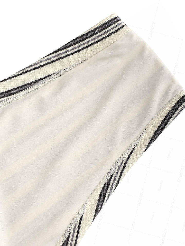 Seamolly Striped Ribbed Bowknot Swim Bottom Bikini Boyshorts