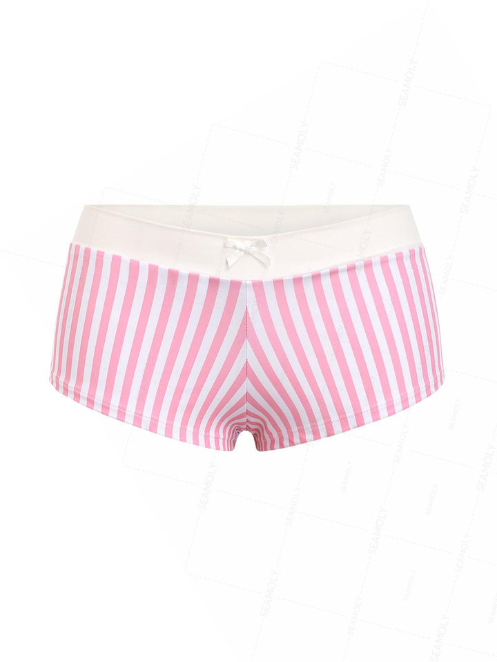 Seamolly Striped Bowknot Mid Rise Swim Bottom Bikini Boyshorts