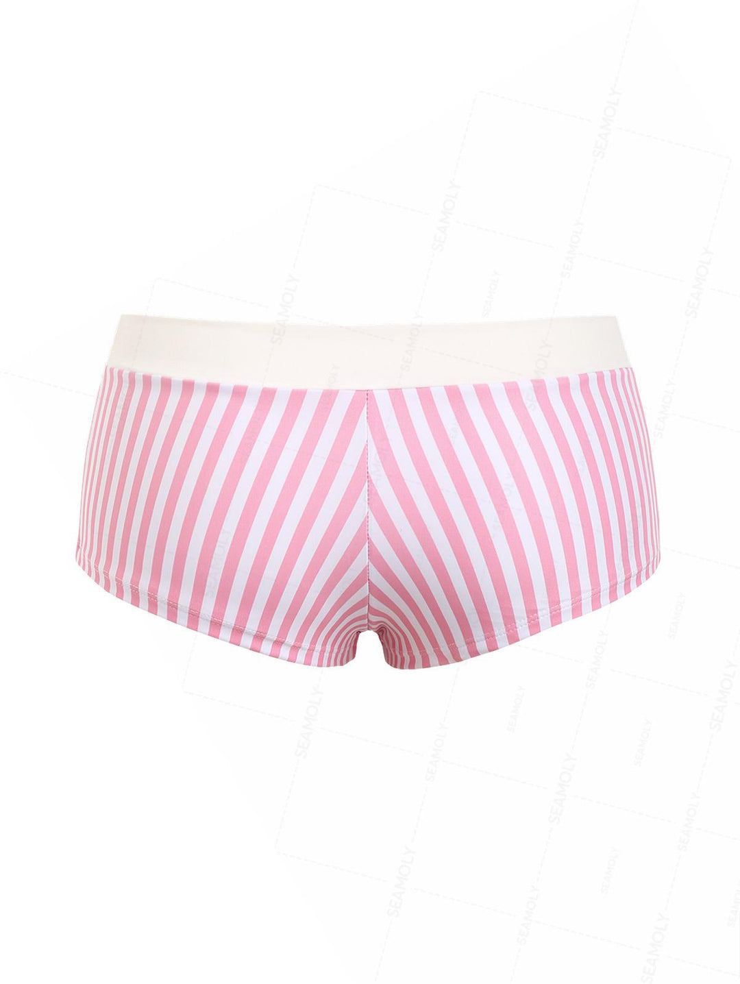 Seamolly Striped Bowknot Mid Rise Swim Bottom Bikini Boyshorts