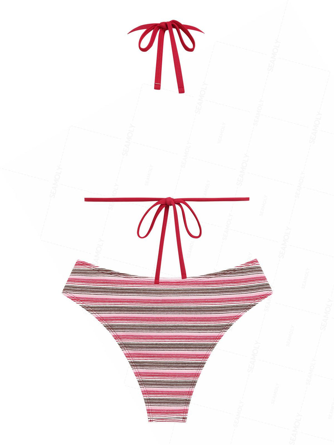 Seamolly Ribbed Striped Contrast Piping Full Coverage Bikini Set