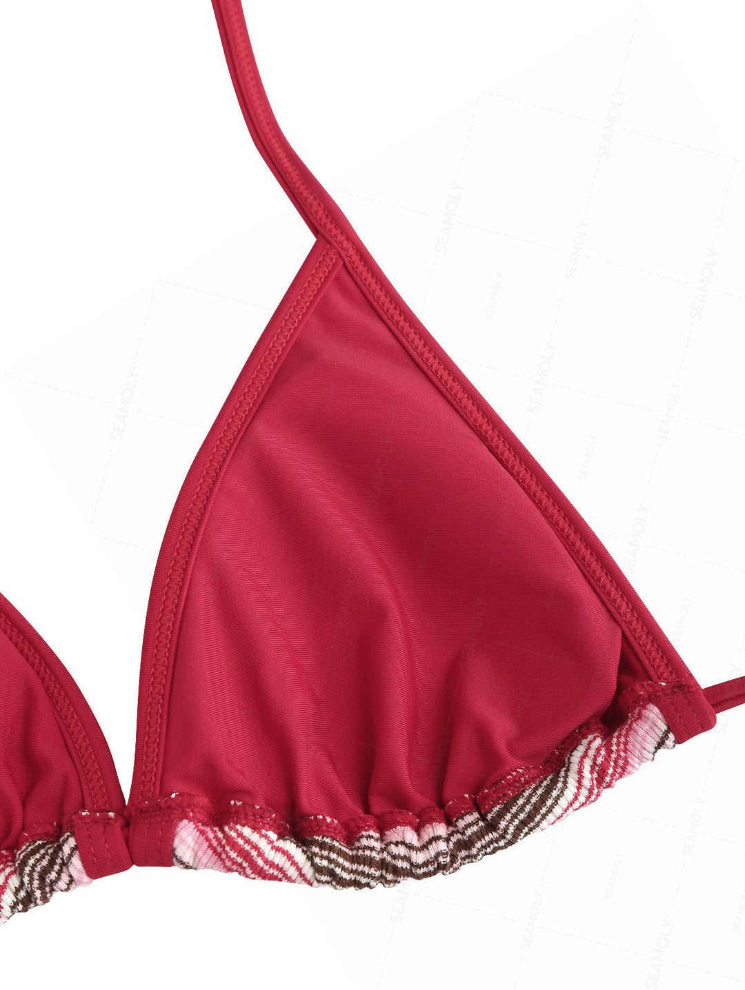 Seamolly Ribbed Striped Contrast Piping Full Coverage Bikini Set