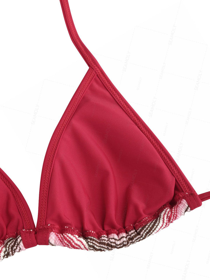 Seamolly Ribbed Striped Contrast Piping Full Coverage Bikini Set