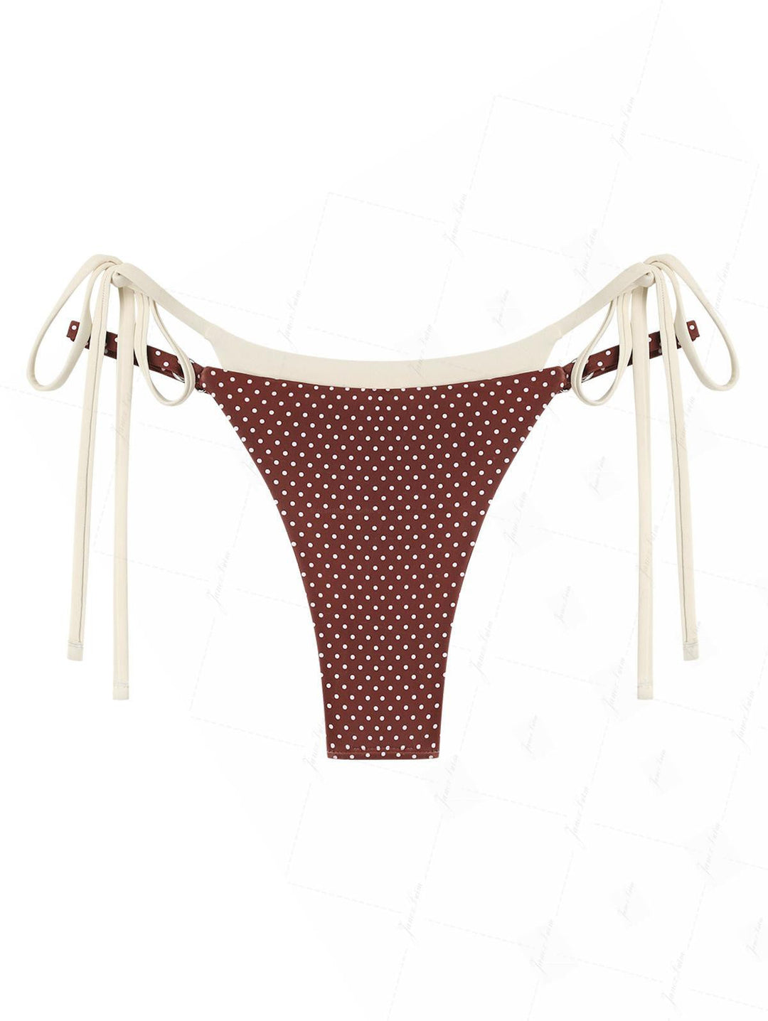 Brown Polka Dot Print Tie Side Double Layer Bikini Bottom