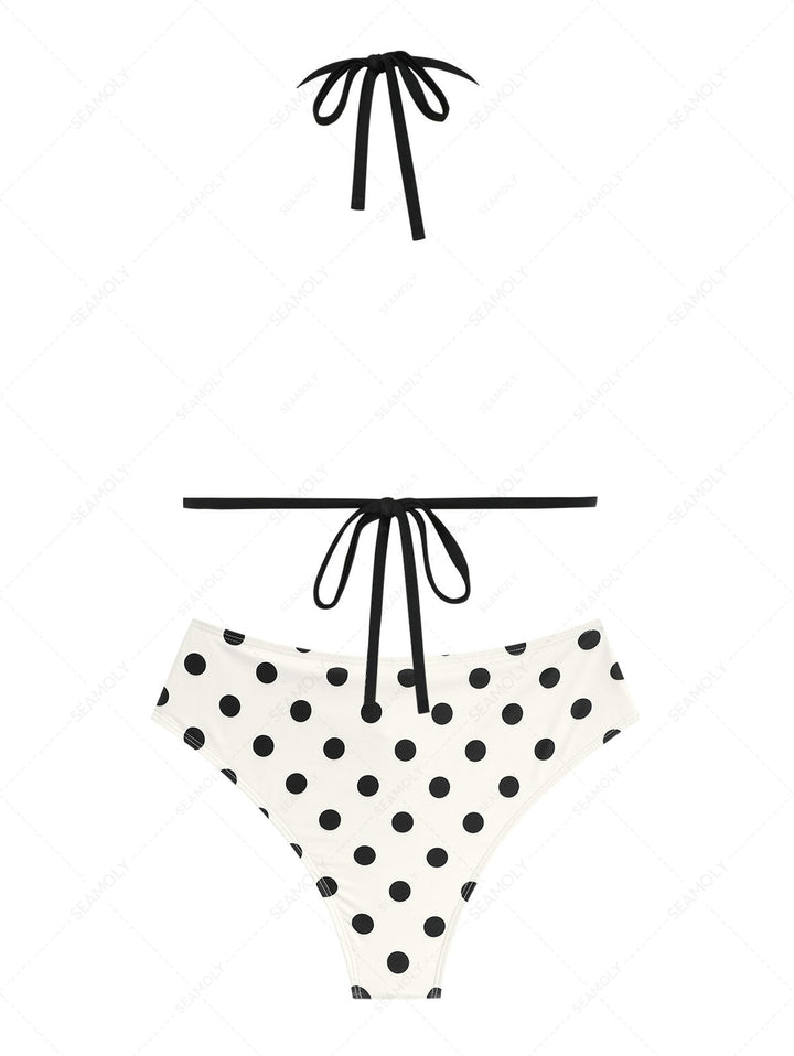 Seamolly Vintage Polka Dot Grommet Lace Up Cheeky Bikini Set