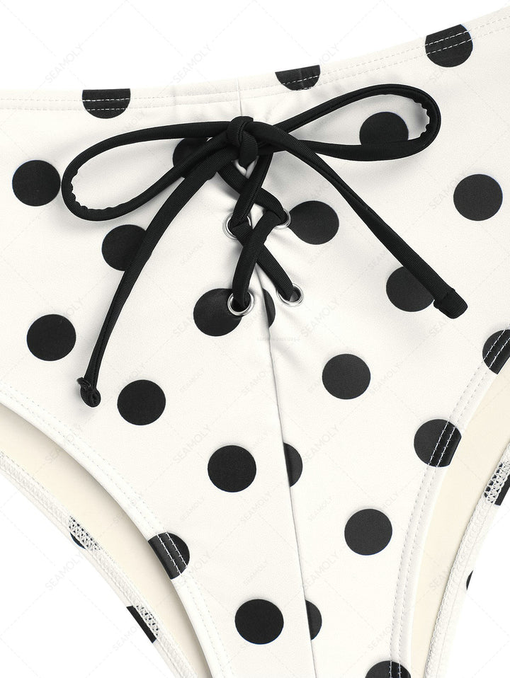 Seamolly Vintage Polka Dot Grommet Lace Up Cheeky Bikini Set