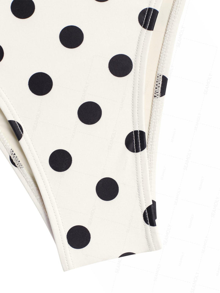 Seamolly Polka Dot Print Ruched Bowknot Cheeky Tankini Set