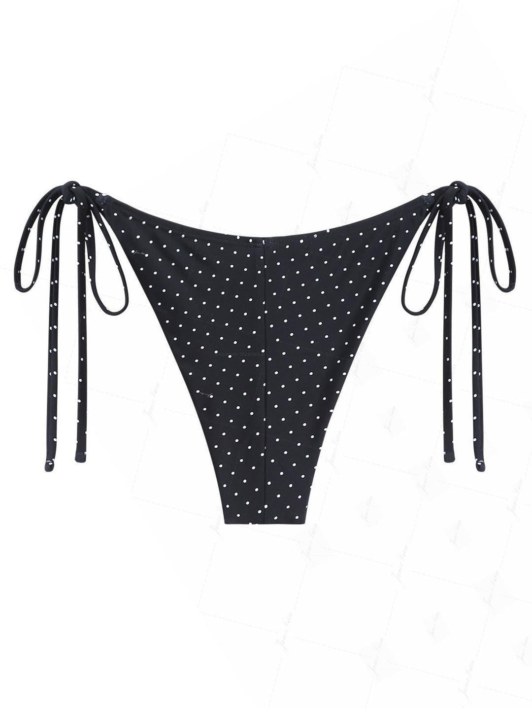 Black Polka Dot Print Lace Bowknot Tie Side Bikini Bottom
