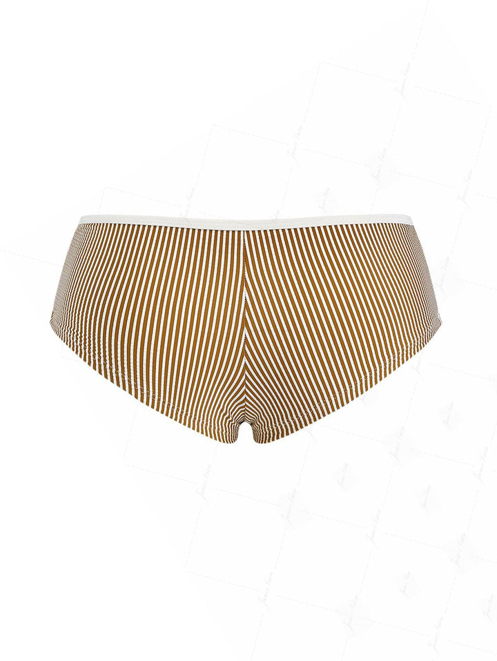 Seamolly 3 Piece Contrast Color Striped String Double Layer Cheeky Boyshort Bikini Set