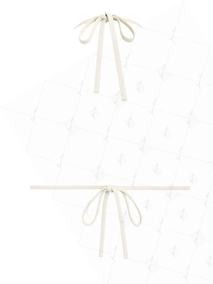 Sky Blue Striped Contrast Binding Halter Triangle Bikini Top