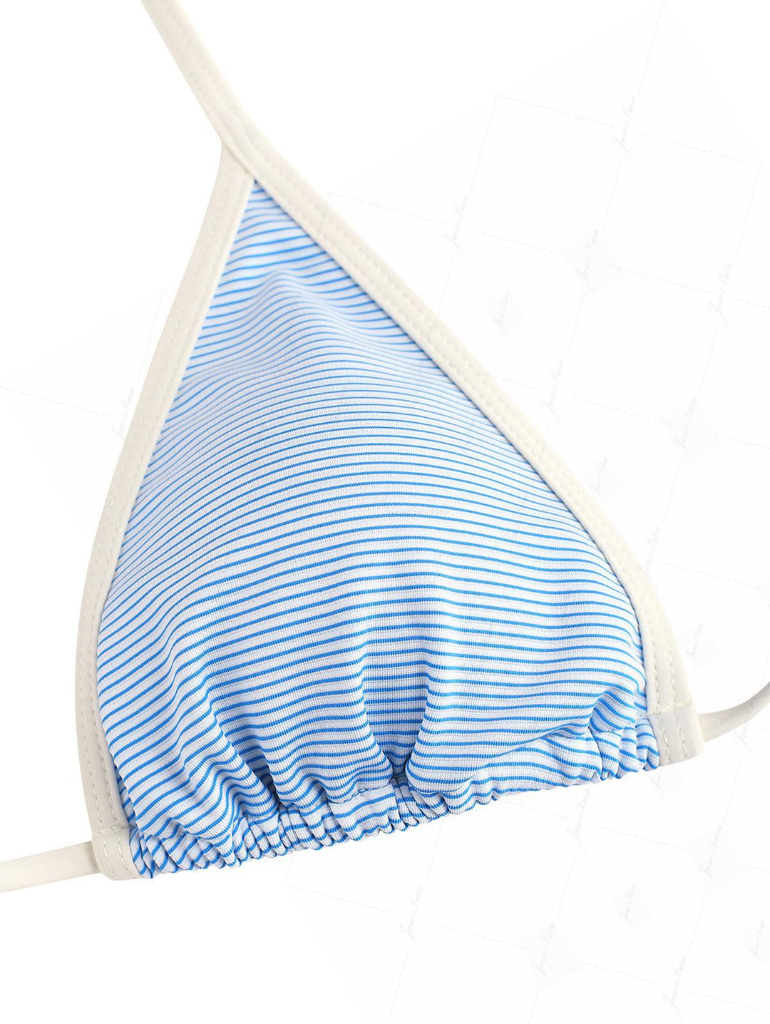 Sky Blue Striped Contrast Binding Halter Triangle Half-Cover Bikini Set