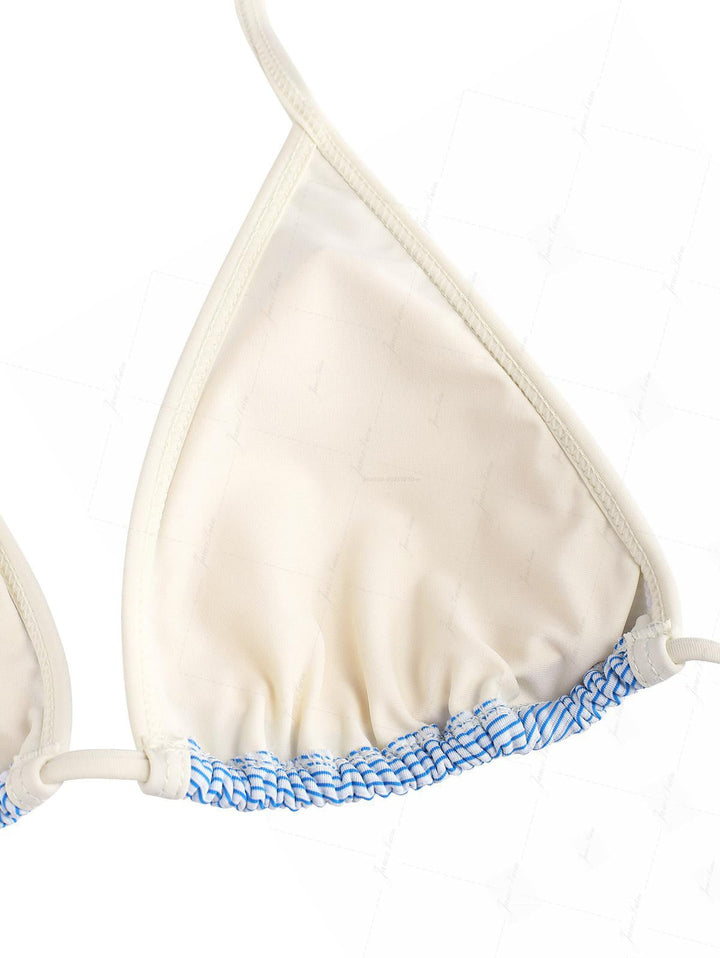 Sky Blue Striped Contrast Binding Halter Triangle Half-Cover Bikini Set